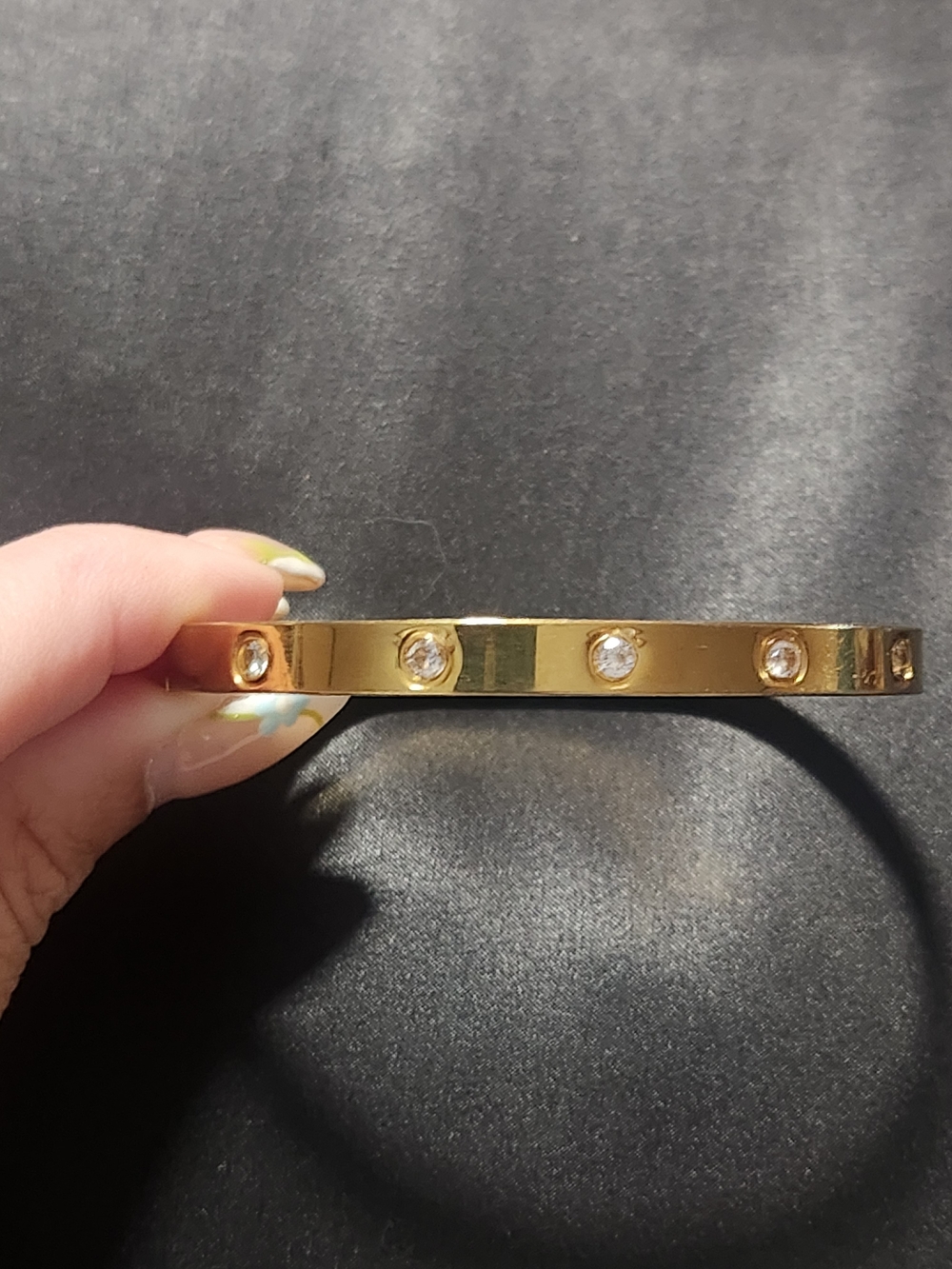 ​Gold Tone Bezel Set Rhinestone Oval Bangle Bracelet - Love Style Stackable